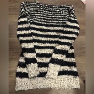 Candy couture Striped Black and Cream Women's Sweater
